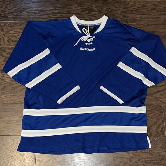 Bauer Laced Senior Team Ice Hockey Practice Jersey L Toronto Maple Leafs Colors - Picture 1 of 4